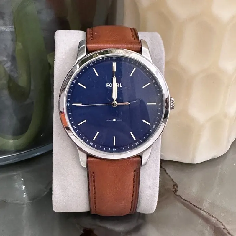 Fossil Minimalist Blue Dial Brown Leather Men s Watch FS5304 Watch Shop BD